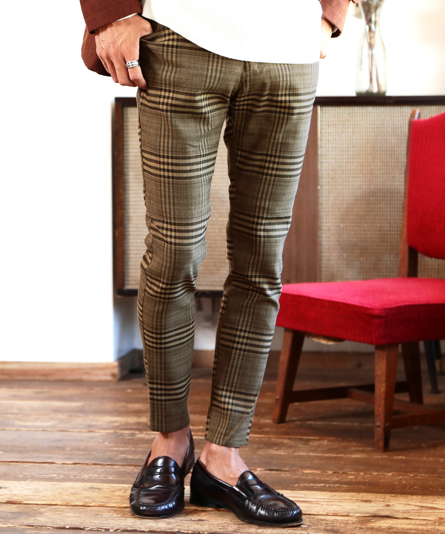 5pチェックパンツ スキニー スキニーパンツ メンズ ストレッチ チェックパンツ チェック スリム パンツ ジギーズショップ Jiggys Shop Magaseek
